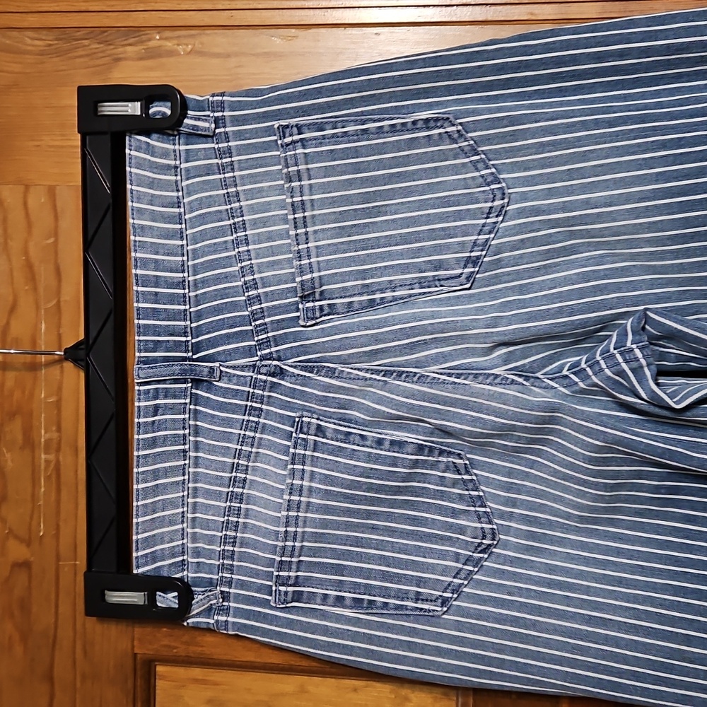 Aqua Striped Cuffed Dad Blue Striped High Waisted Denim Jeans - Picture 9 of 13